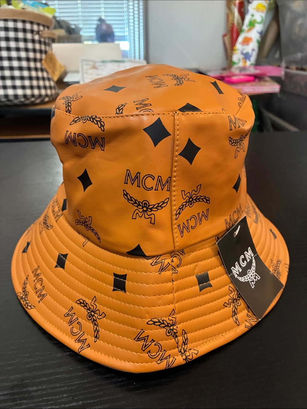 MCM Orange Monogram Printed Bucket Hat
